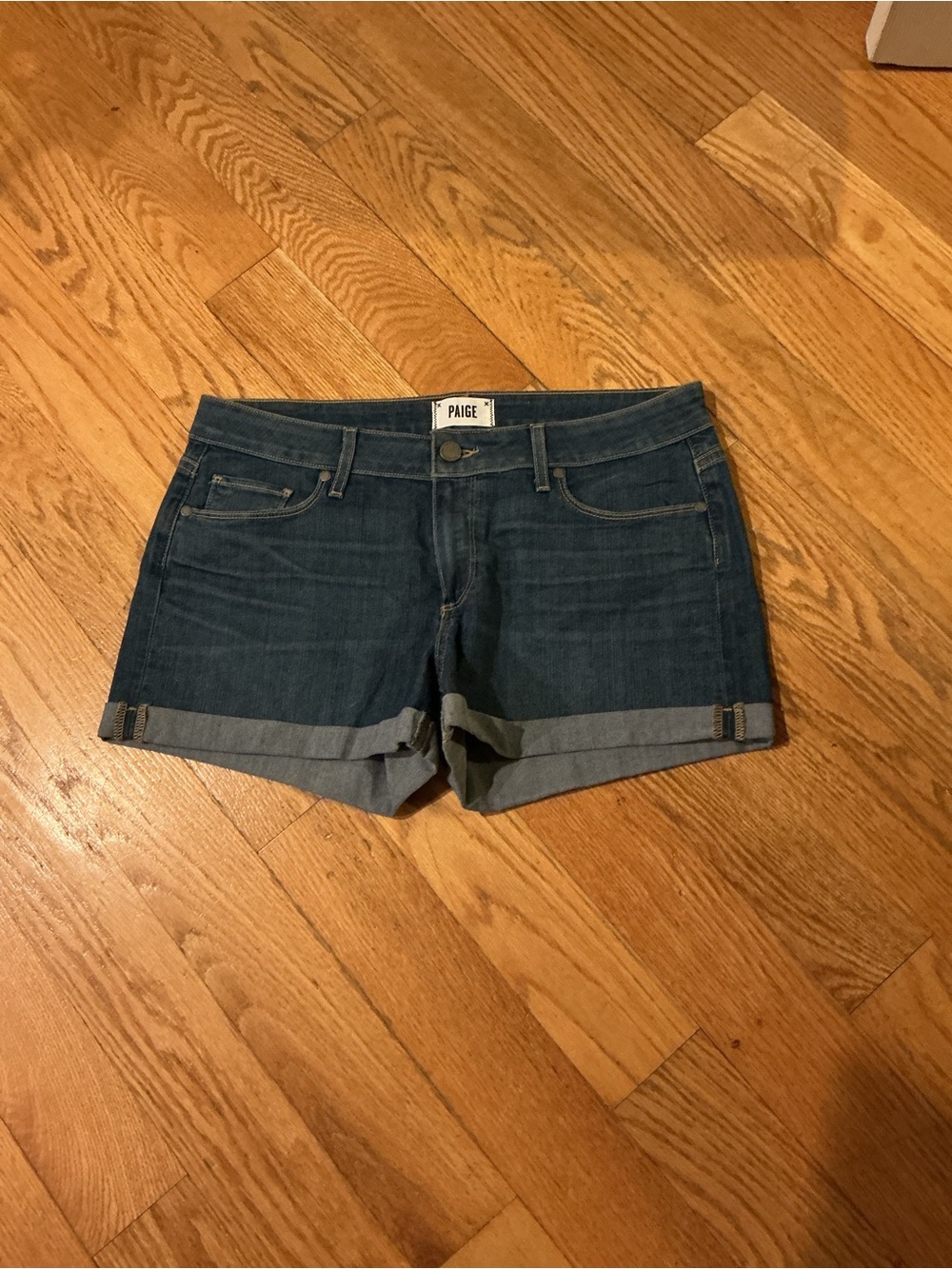 PAIGE Indigo Blue Rolled Hem Denim Shorts